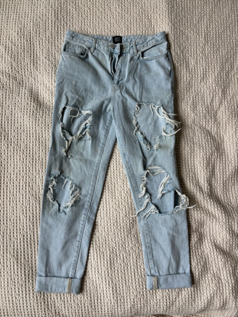 BDG Light Wash Ripped High Rise Mom Jeans